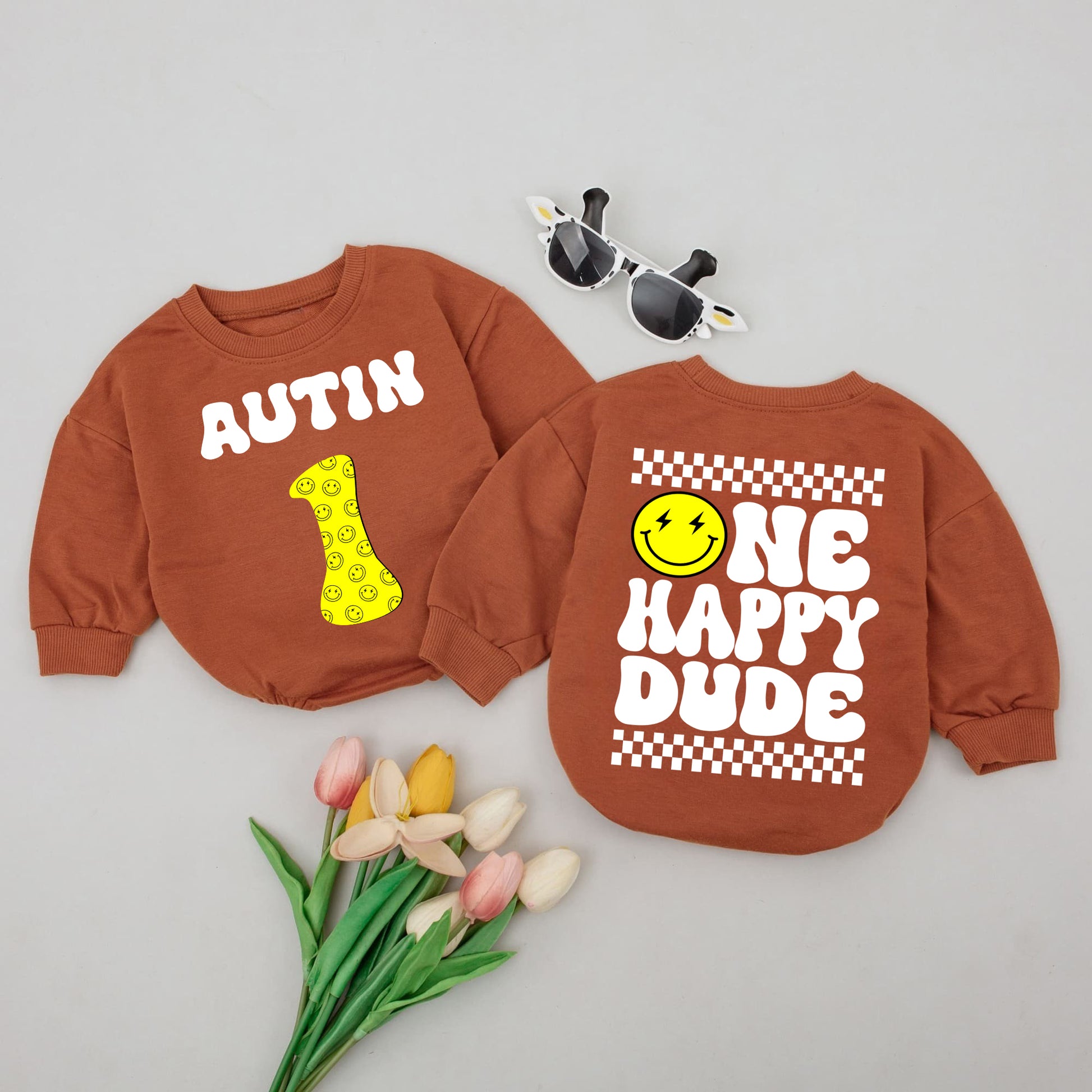 Romper Baby Long Sleeve Customize One Happy Dude Personalized Custom Babysuit - Gift For Baby - LuthCreative