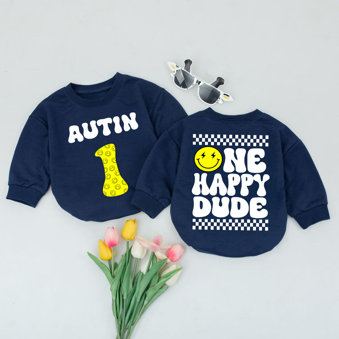 Romper Baby Long Sleeve Customize One Happy Dude Personalized Custom Babysuit - Gift For Baby - LuthCreative