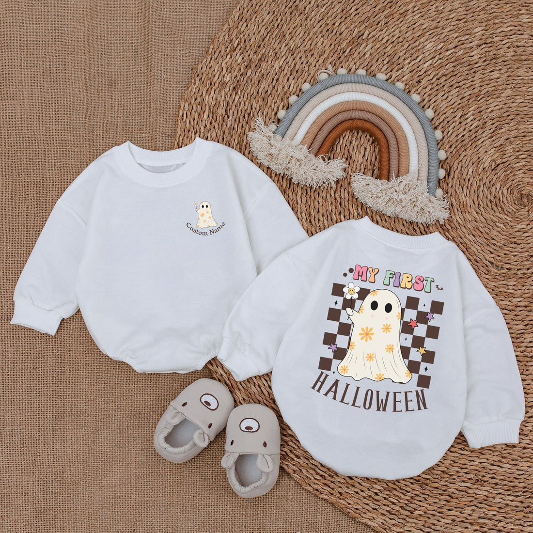 Baby Romper Long Sleeve Customize My First Halloween Personalized Custom Babysuit - Gift For Baby - LuthCreative