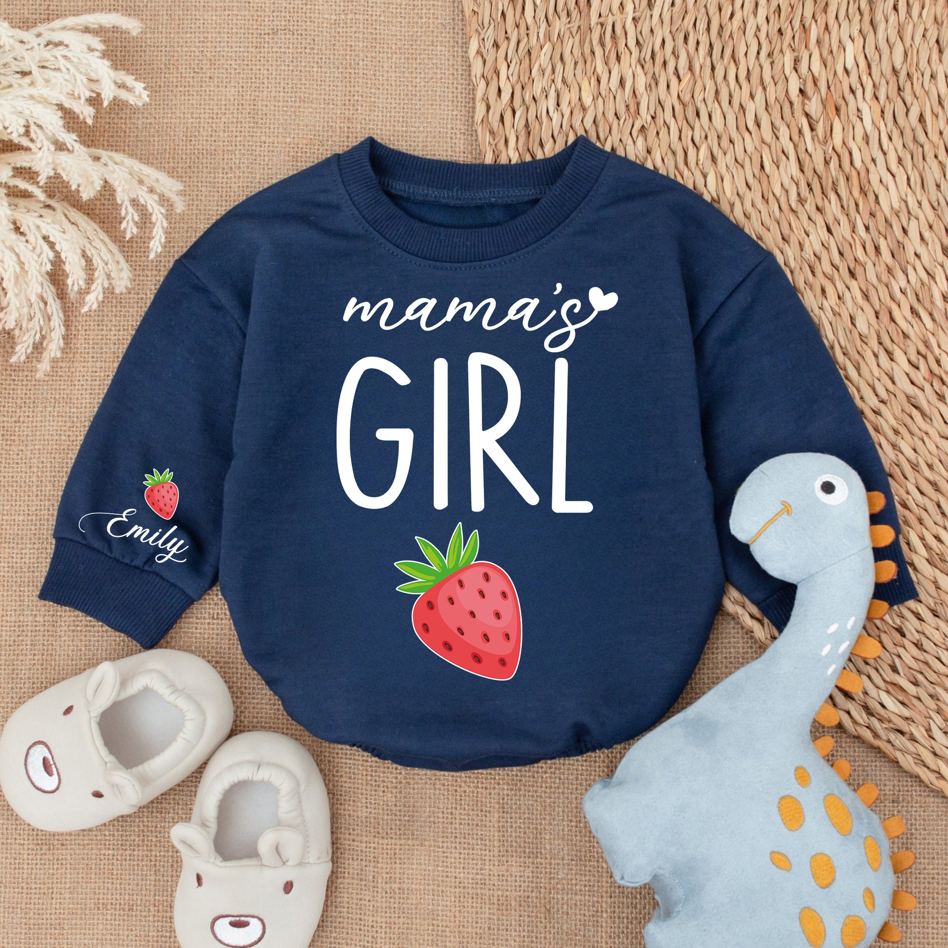 Baby Romper Long Sleeve Customize Strawberry Personalized Custom Babysuit - Gift For Baby - LuthCreative