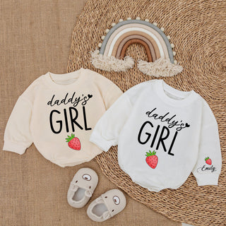 Baby Romper Long Sleeve Customize Strawberry Personalized Custom Babysuit - Gift For Baby