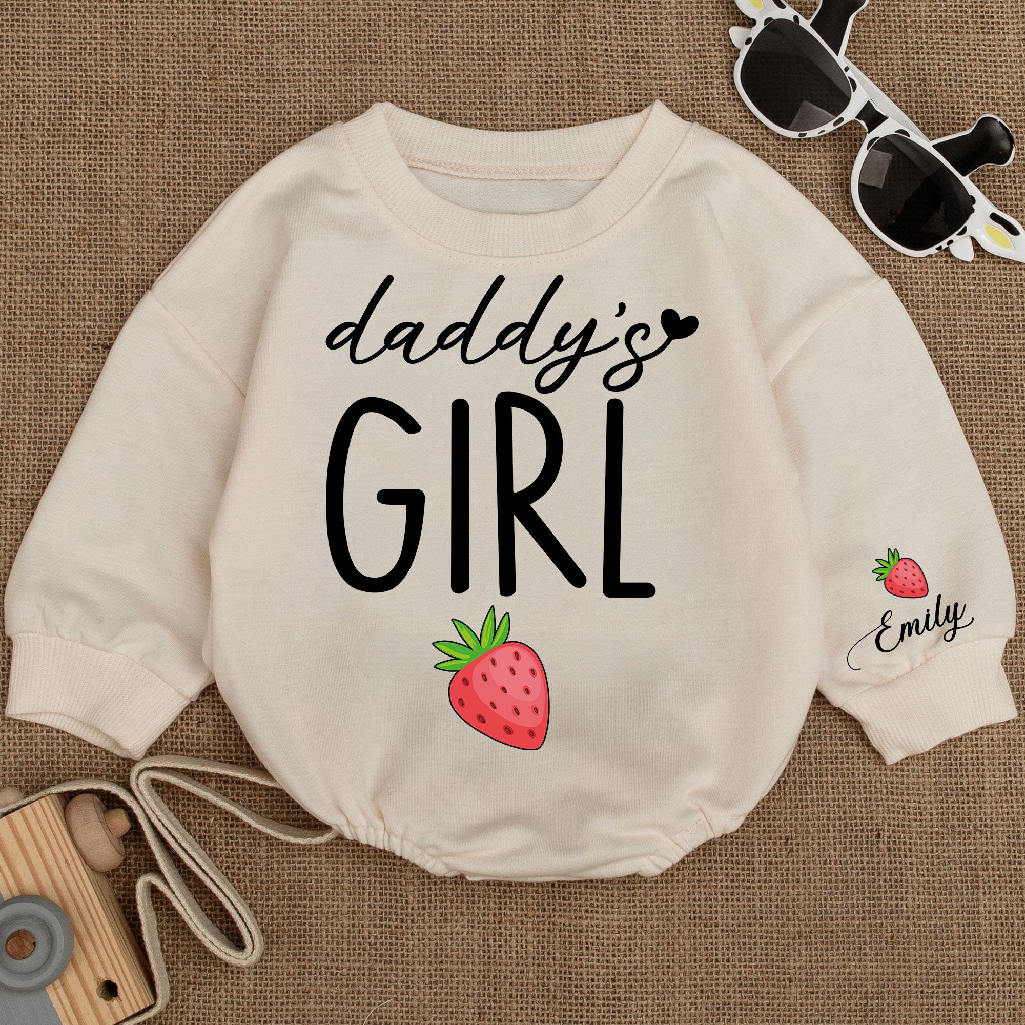 Baby Romper Long Sleeve Customize Strawberry Personalized Custom Babysuit - Gift For Baby - LuthCreative