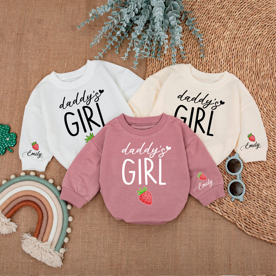 Baby Romper Long Sleeve Customize Strawberry Personalized Custom Babysuit - Gift For Baby - LuthCreative