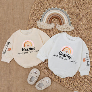 Baby Romper Long Sleeve Customize Besties Just Like Our Moms Personalized Custom Babysuit - Gift For Baby