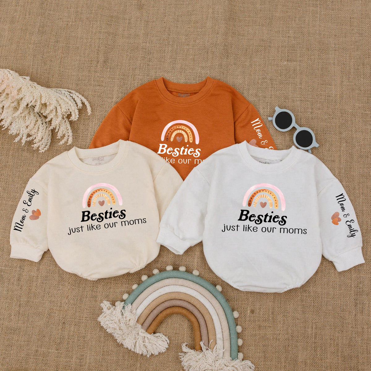 Baby Romper Long Sleeve Customize Besties Just Like Our Moms Personalized Custom Babysuit - Gift For Baby - LuthCreative