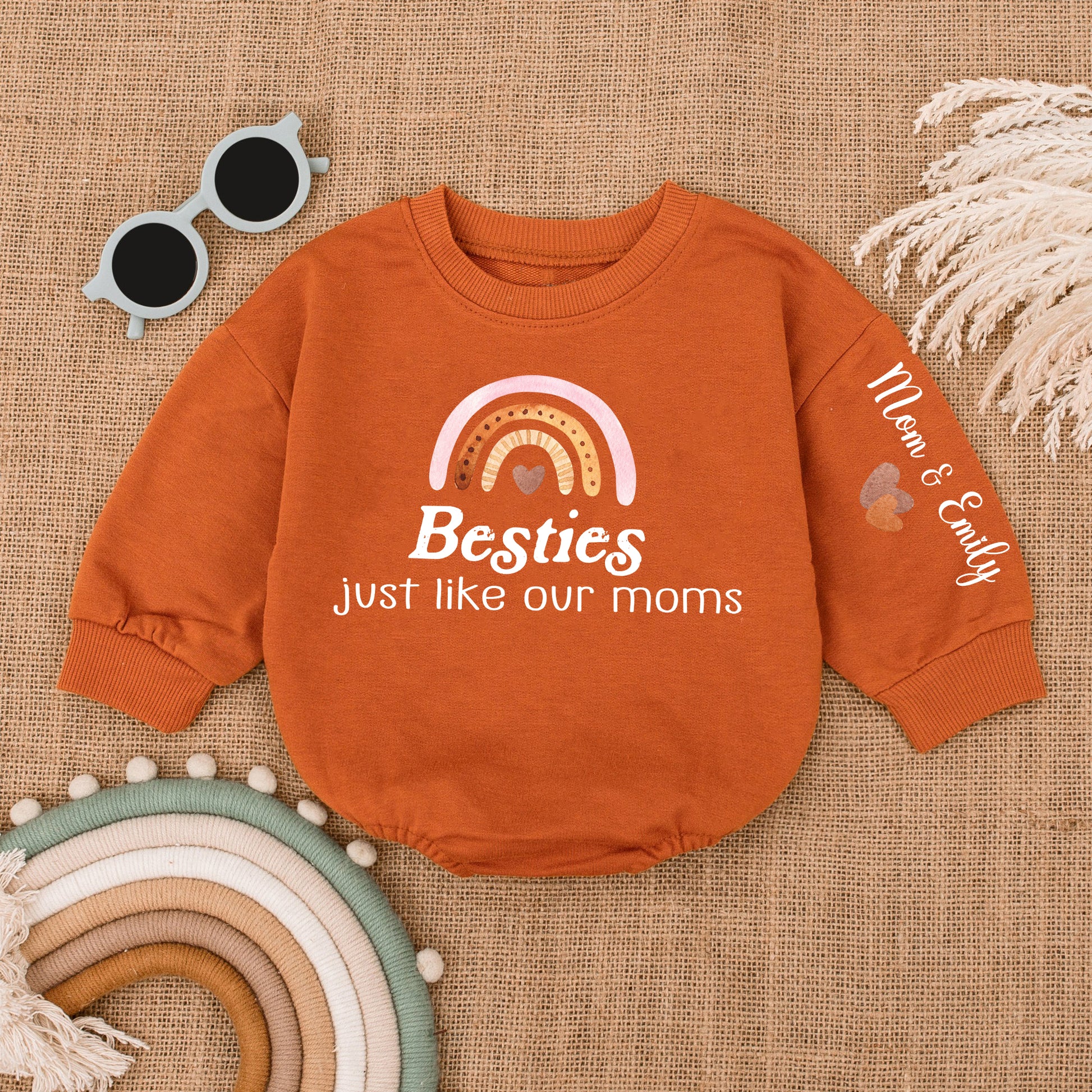 Baby Romper Long Sleeve Customize Besties Just Like Our Moms Personalized Custom Babysuit - Gift For Baby - LuthCreative