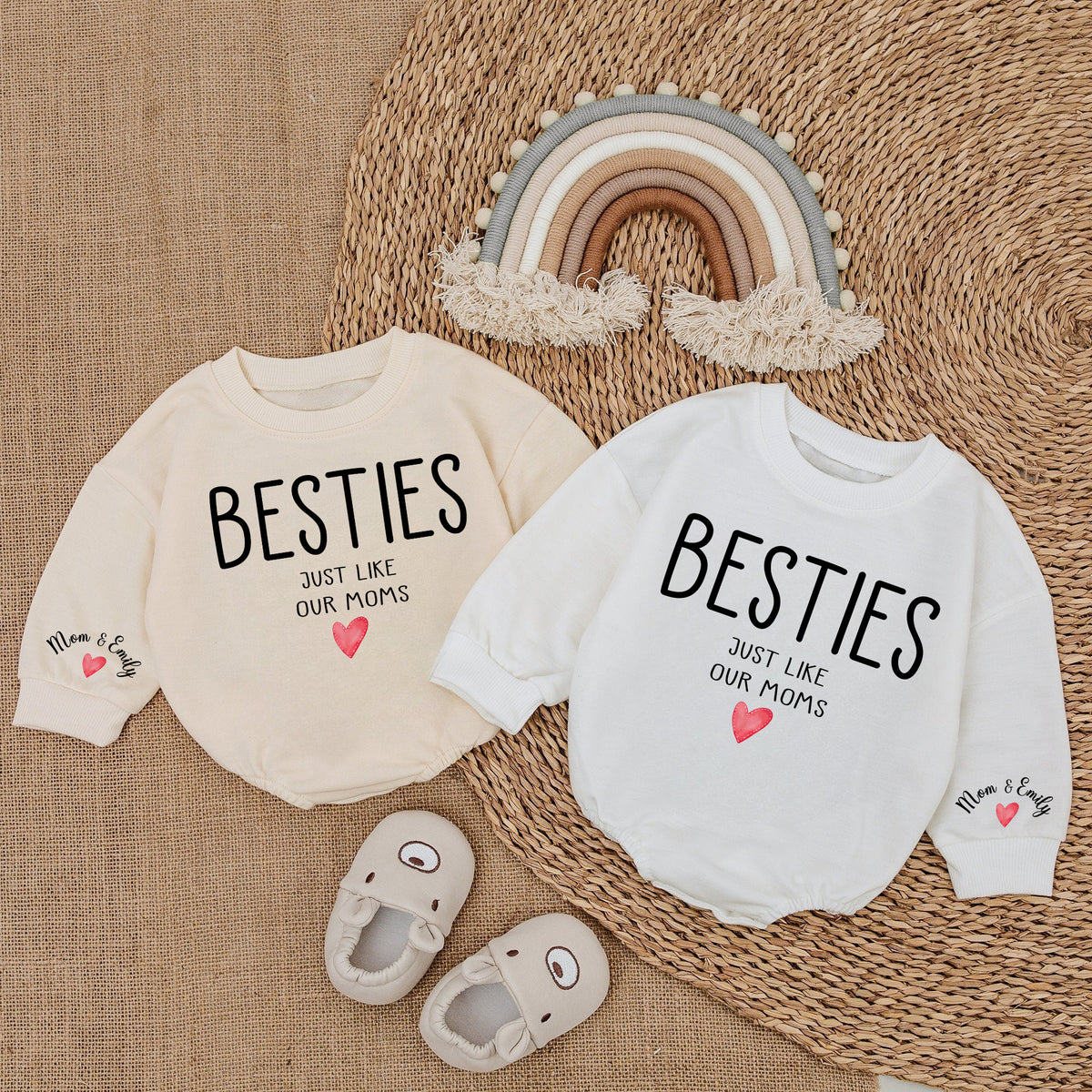 Baby Romper Long Sleeve Customize Besties Just like our moms Personalized Custom Babysuit - Gift For Baby - LuthCreative