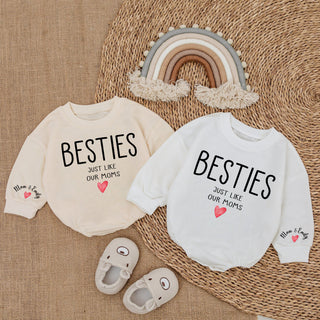 Baby Romper Long Sleeve Customize Besties Just like our moms Personalized Custom Babysuit - Gift For Baby