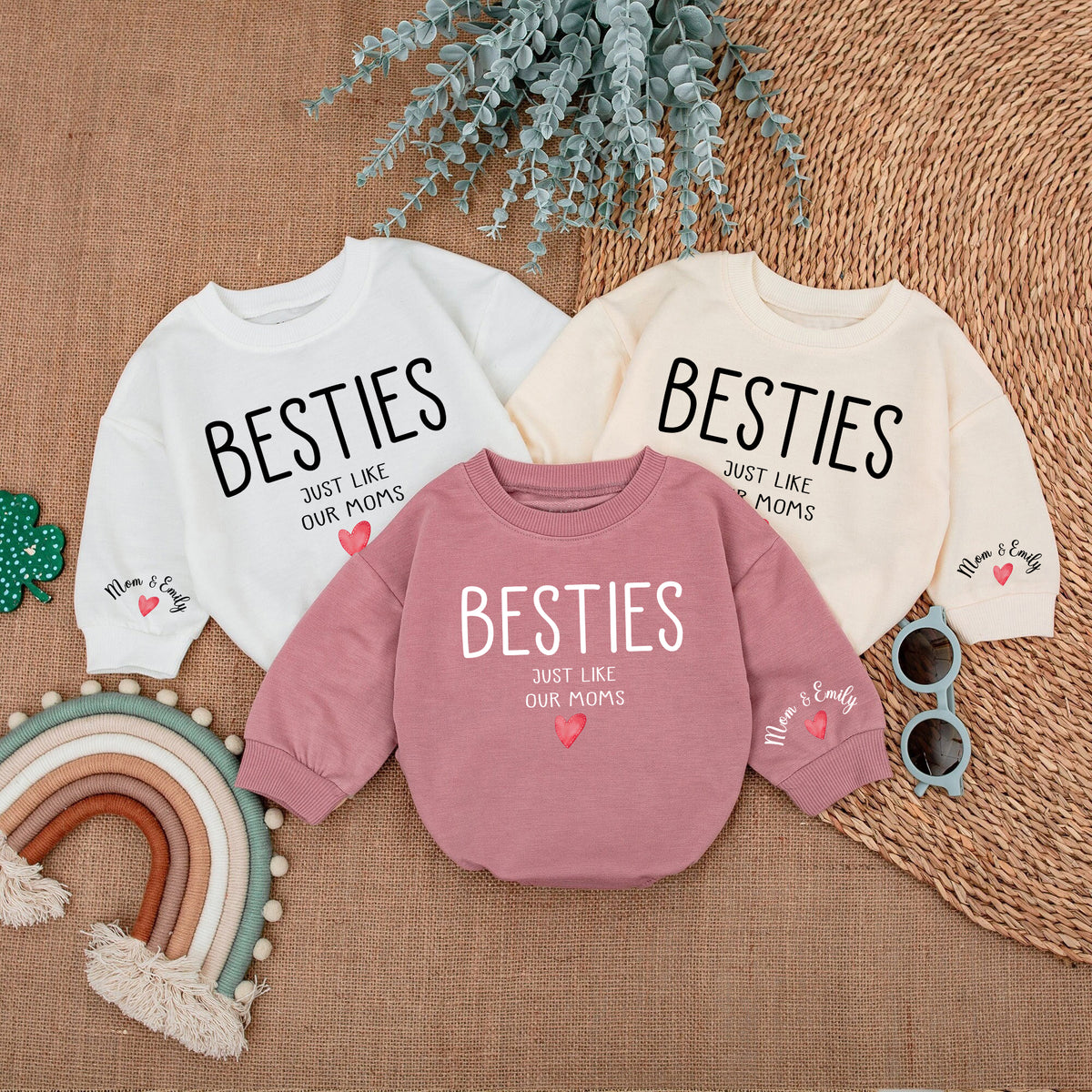 Baby Romper Long Sleeve Customize Besties Just like our moms Personalized Custom Babysuit - Gift For Baby - LuthCreative