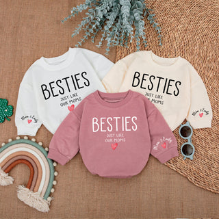 Baby Romper Long Sleeve Customize Besties Just like our moms Personalized Custom Babysuit - Gift For Baby