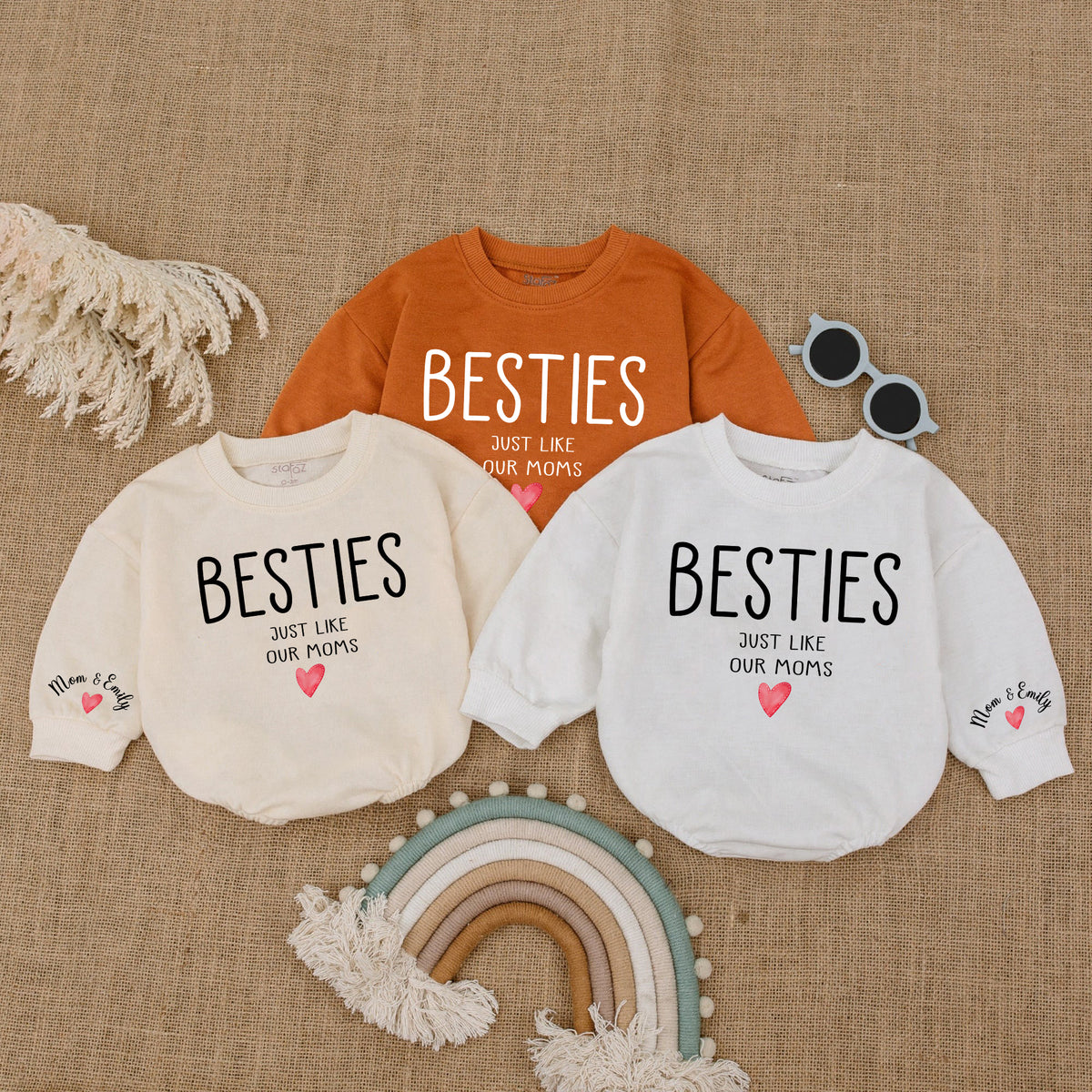 Baby Romper Long Sleeve Customize Besties Just like our moms Personalized Custom Babysuit - Gift For Baby - LuthCreative