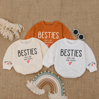 Baby Romper Long Sleeve Customize Besties Just like our moms Personalized Custom Babysuit - Gift For Baby