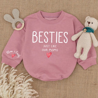 Baby Romper Long Sleeve Customize Besties Just like our moms Personalized Custom Babysuit - Gift For Baby