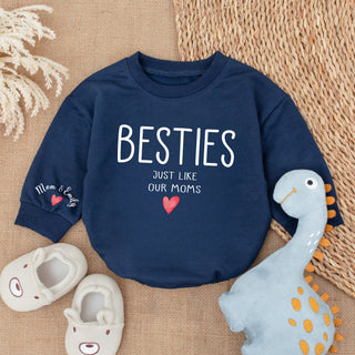 Baby Romper Long Sleeve Customize Besties Just like our moms Personalized Custom Babysuit - Gift For Baby