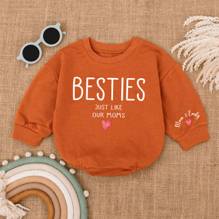 Baby Romper Long Sleeve Customize Besties Just like our moms Personalized Custom Babysuit - Gift For Baby