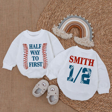 Baby Romper Long Sleeve Customize Halfway to First Personalized Custom Babysuit - Gift For Baby - LuthCreative