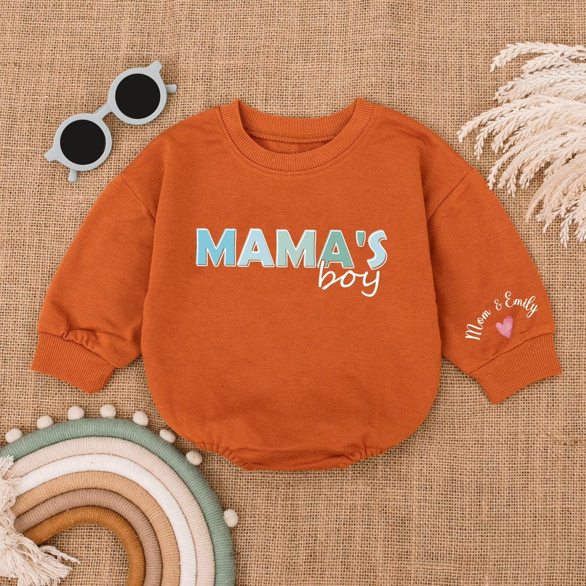 Baby Bodysuit Romper Long Sleeve Customize Mama's Boy Personalized Custom Babysuit - Gift For Baby & Mom - LuthCreative