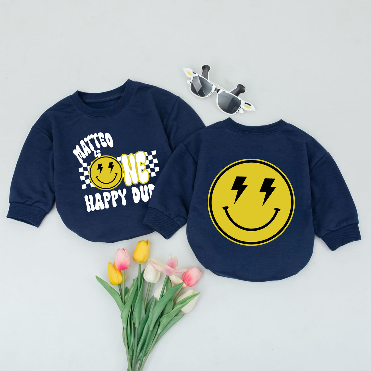 Baby Bodysuit Romper Long Sleeve Customize One Happy Due Personalized Custom Babysuit - Gift For Baby - LuthCreative