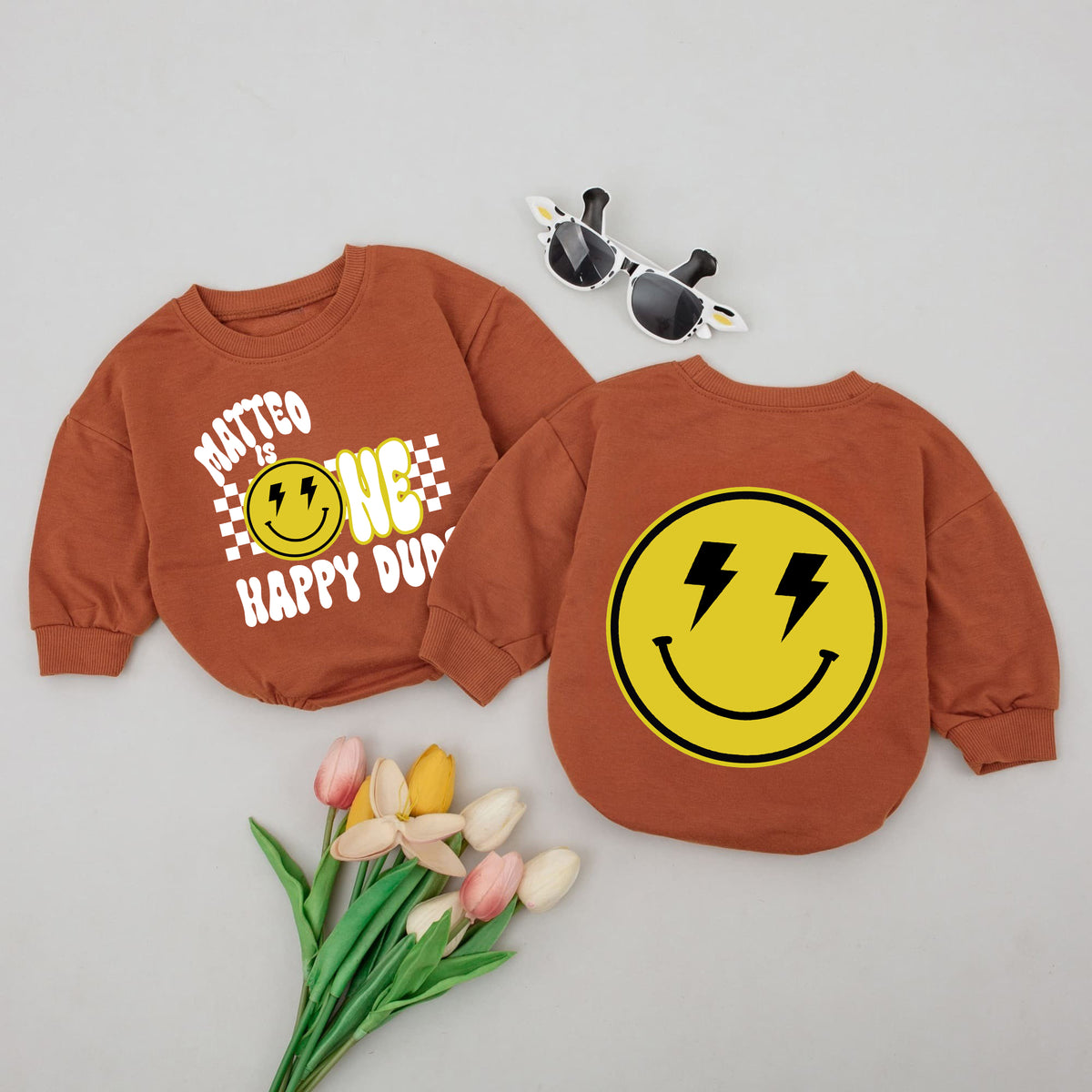 Baby Bodysuit Romper Long Sleeve Customize One Happy Due Personalized Custom Babysuit - Gift For Baby - LuthCreative