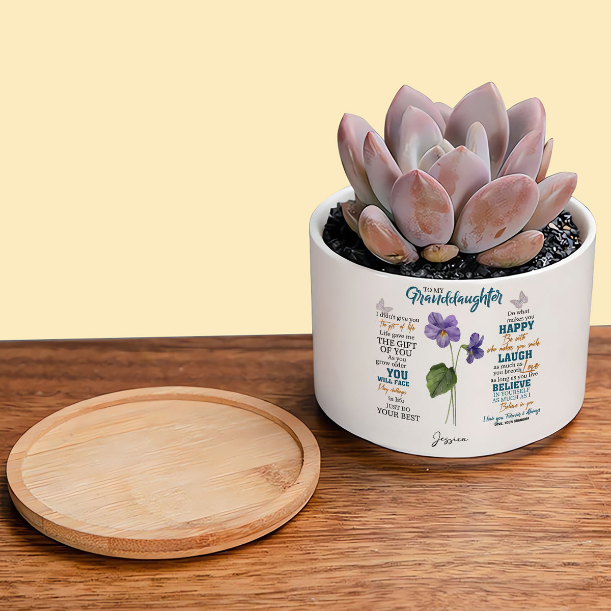 A Forever Reminder: To My Granddaughter Birth Flower Personalized Plant Pot