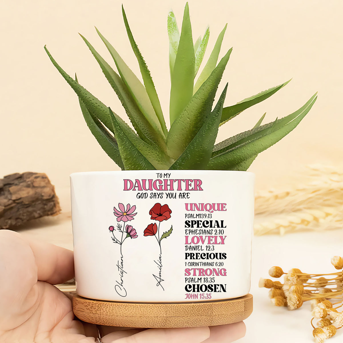 A Gift of Faith and Love: God Says You Are Birth Flower Ceramic Plant Pot for My Daughter