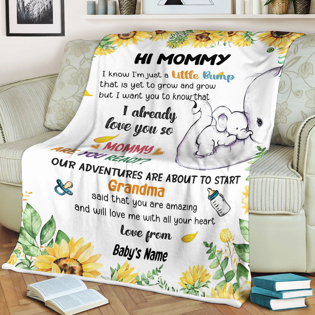 I Know I'm Just A Little Bump That Is Yet To Grow And Grow Elephant Personalized Blanket