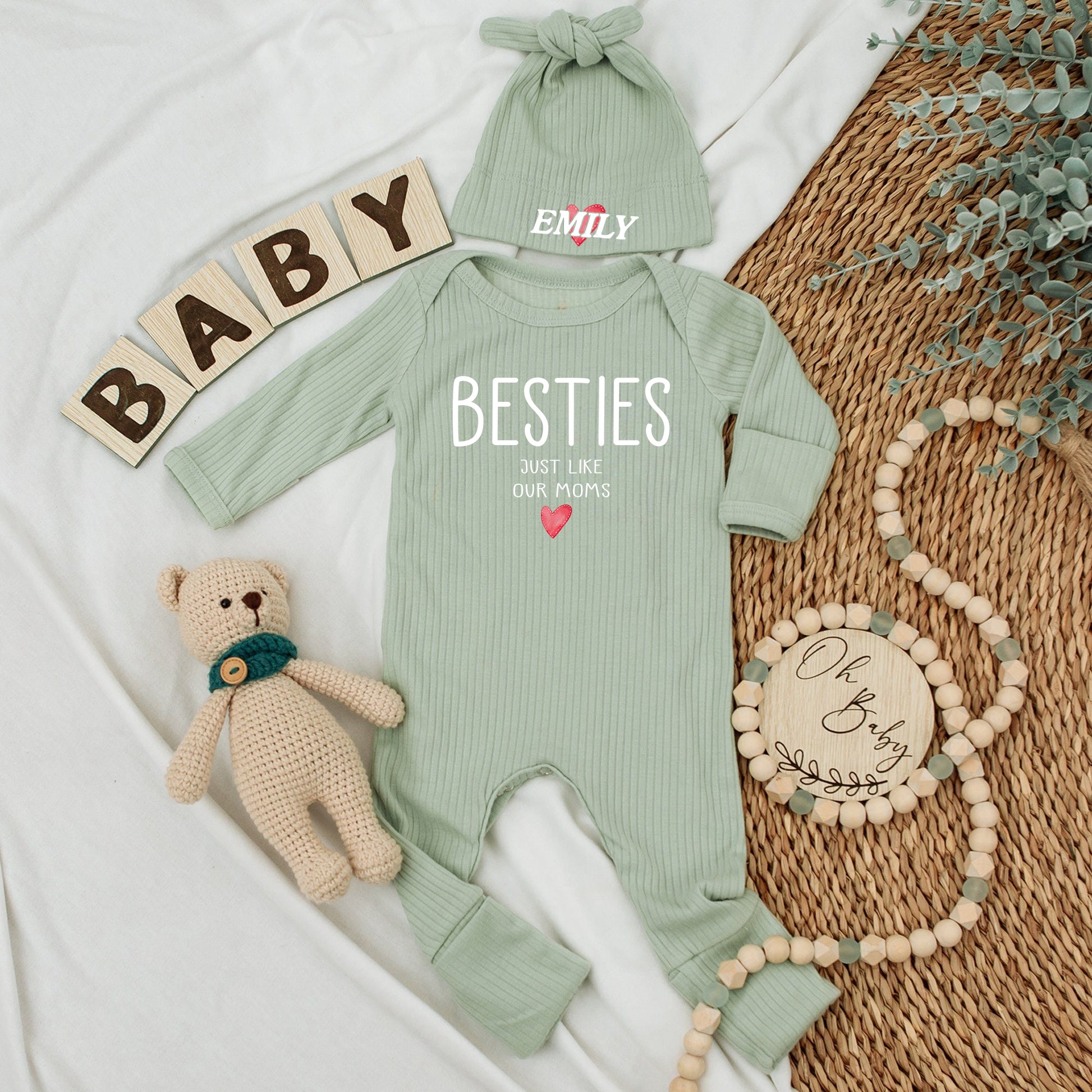 Custom Baby bodysuit and Hat set, Newborn set, Baby Shower Gift, Long Sleeve Bodysuit, Customized Name - LuthCreative