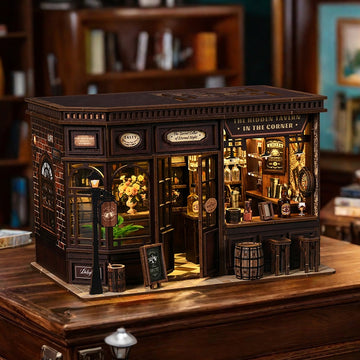 Whimsical Bookstore 3D Book Nook Kit – DIY Miniature Wooden Bookshelf Insert with LED Lights