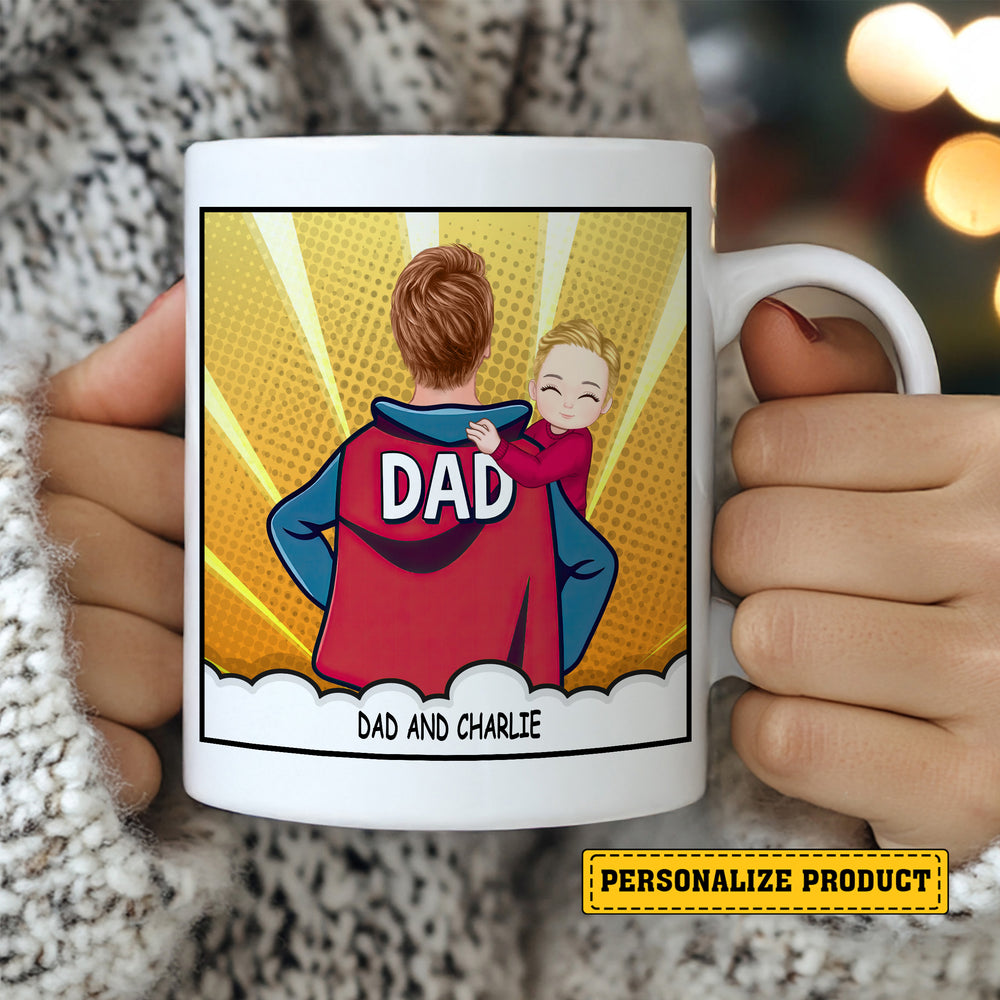 Best Dad ever Comic Superhero Custom Text Mug - Personalized Comic Style Mug for Daddy