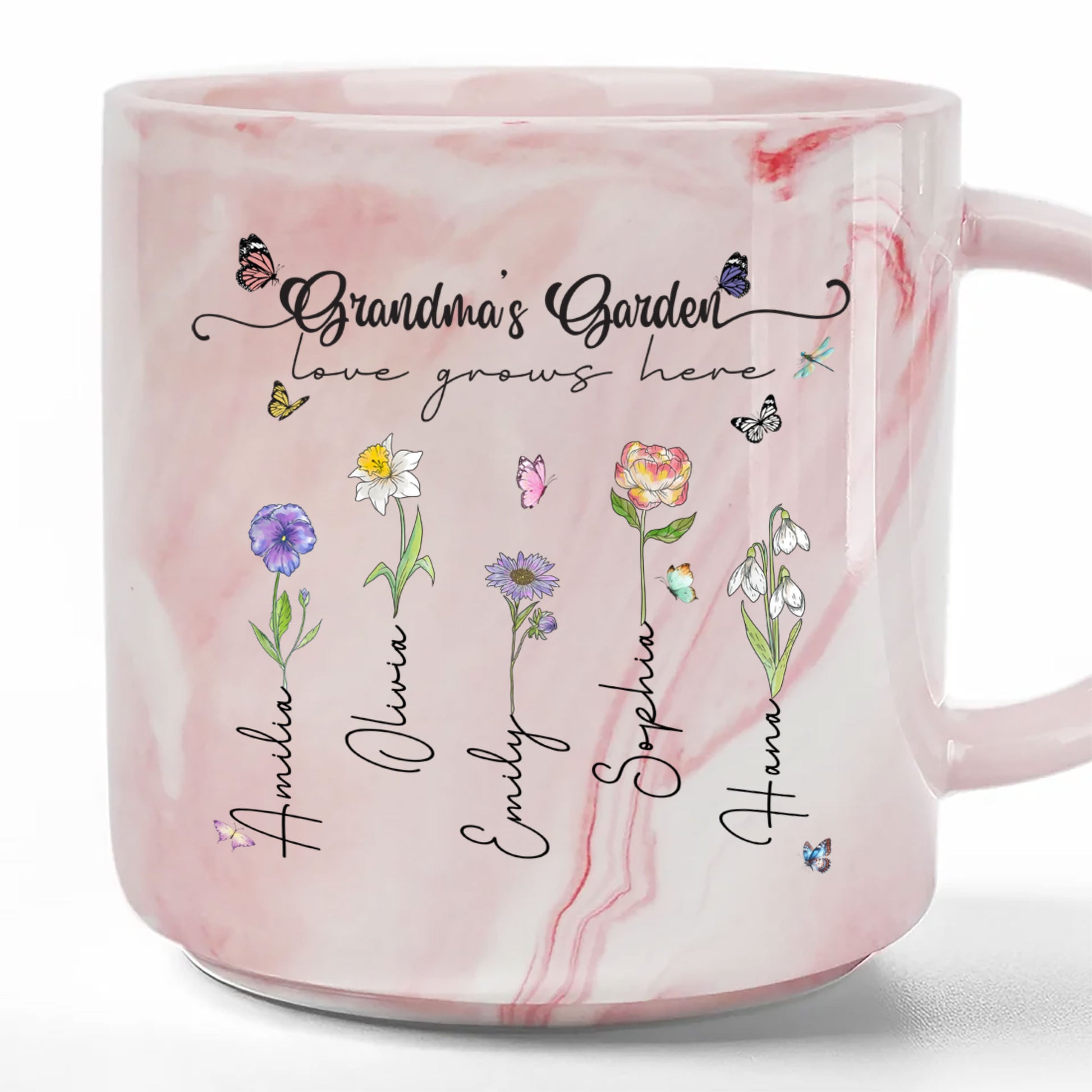 Birth Flower Marble Mug for Grandma

