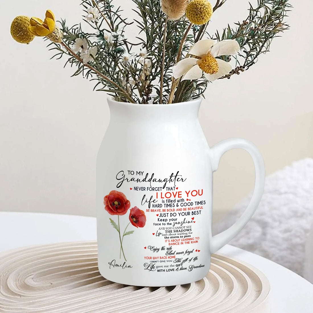 To My Granddaughter Never Forget That I Love You Birth Month Flower Personalized Ceramic Vase 