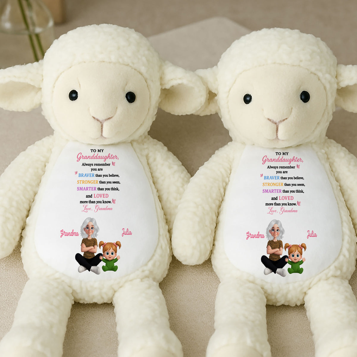 "Braver Stronger Smarter" Personalized Plush Lamb - Inspirational Stuffed Animal Gift
