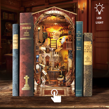 Miniature Magic World DIY Book Nook – 3D Wooden Bookshelf Insert Kit with LED, Dollhouse Decor
