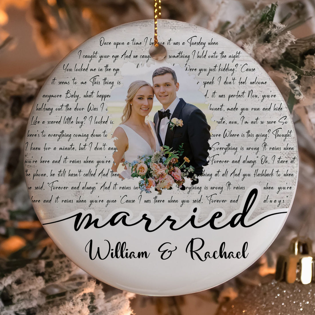 Custom Photo Ornament for Newlyweds, Personalized Married Couple Ceramic Keepsake, Add Wedding Photo and Names, Unique Romantic Gift for Bride and Groom