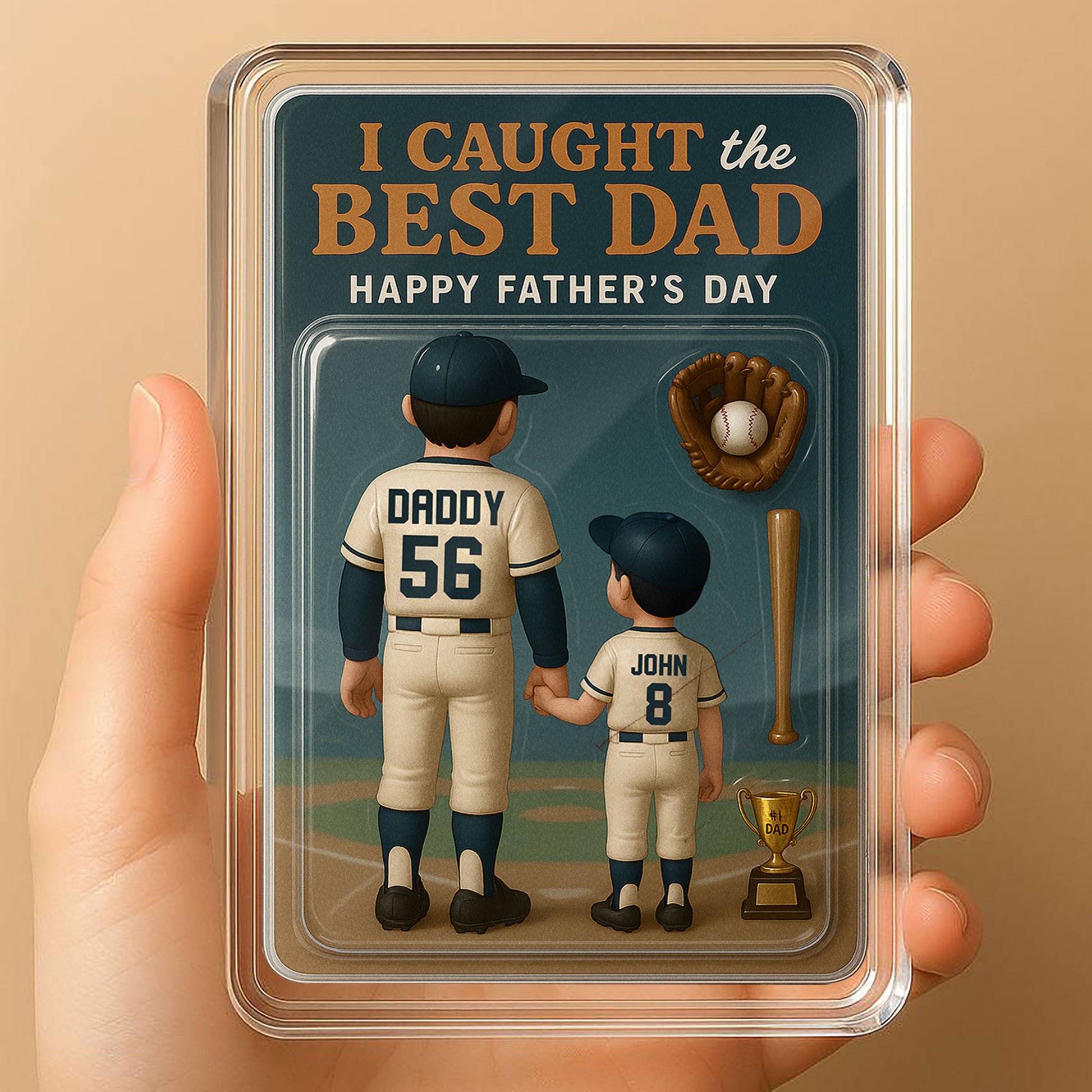 Custom 3D Baseball Dad Plaque – Personalized Acrylic Father’s Day Gift from Daughter – Unique Display for Office or Home Desk

