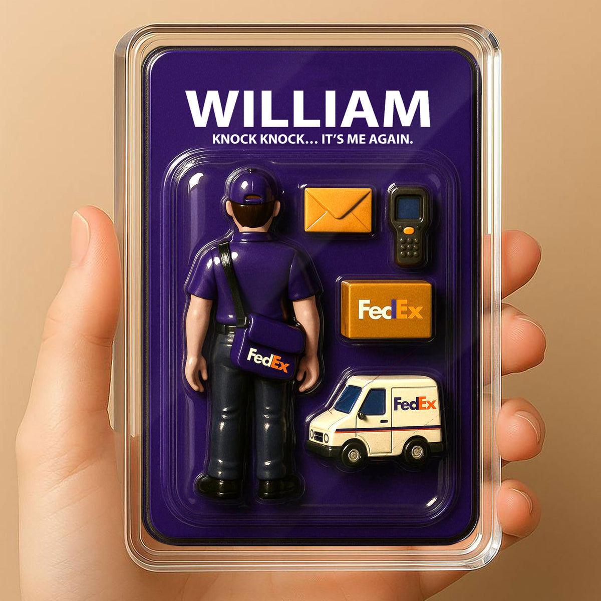 Custom 3D Courier Action Figure Style Acrylic Plaque – Father's Day Desk Display