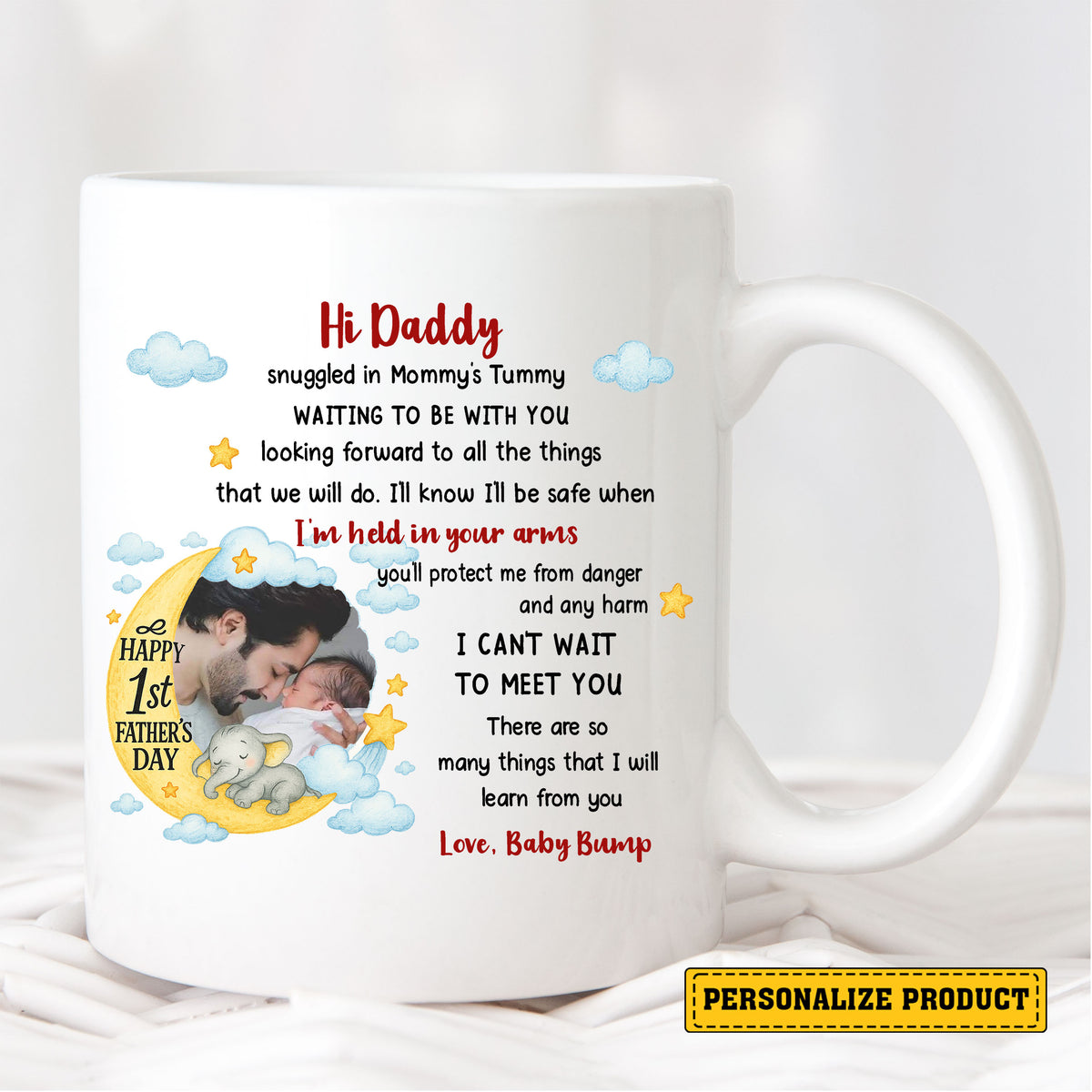 Custom Baby Bump to Daddy Mug – Thoughtful First Father’s Day Gift with Heartfelt Message – Perfect for Expecting Fathers to Treasure Forever