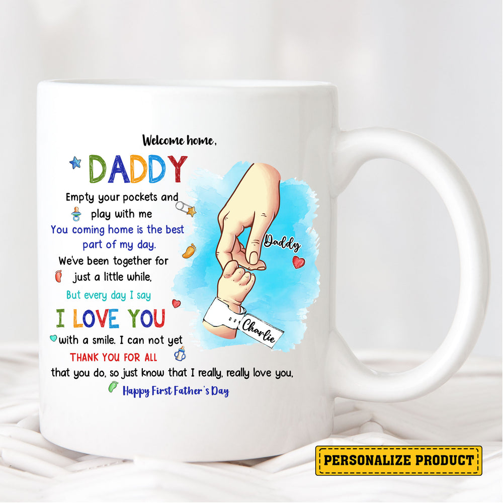 Custom Ceramic Mug with Baby’s Message for Daddy – First Father’s Day Gift with Sweet Welcome Home Poem and Name – Thoughtful Gift for New Dads

