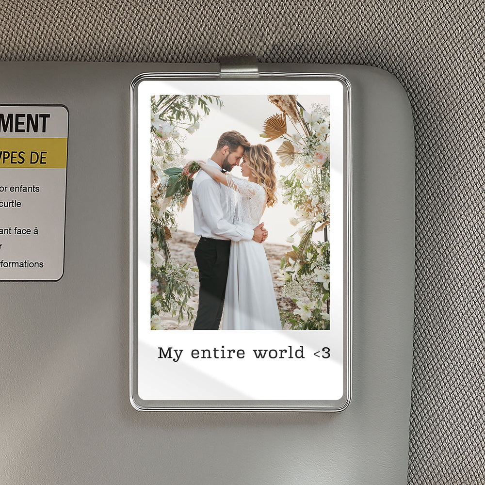 Custom Couple Gift – Personalized Car Visor Clip with Photo & Quote for Valentine's Day, Anniversary, or Daily Love Reminder