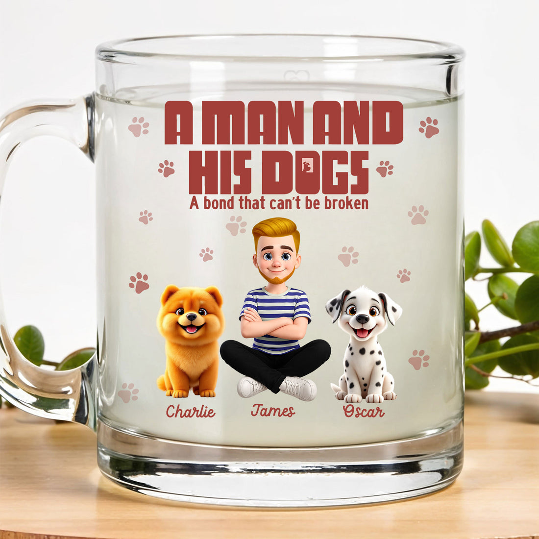 Personalized "A Man and His Dog" Glass Mug: Custom Names for Dog Dad & Pet. Unique Dog Lover Gift!