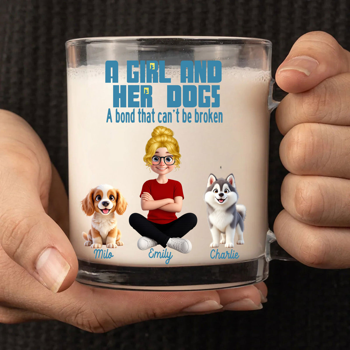 Custom Dog Lover Mug with Personalized Girl & Multiple Dogs
