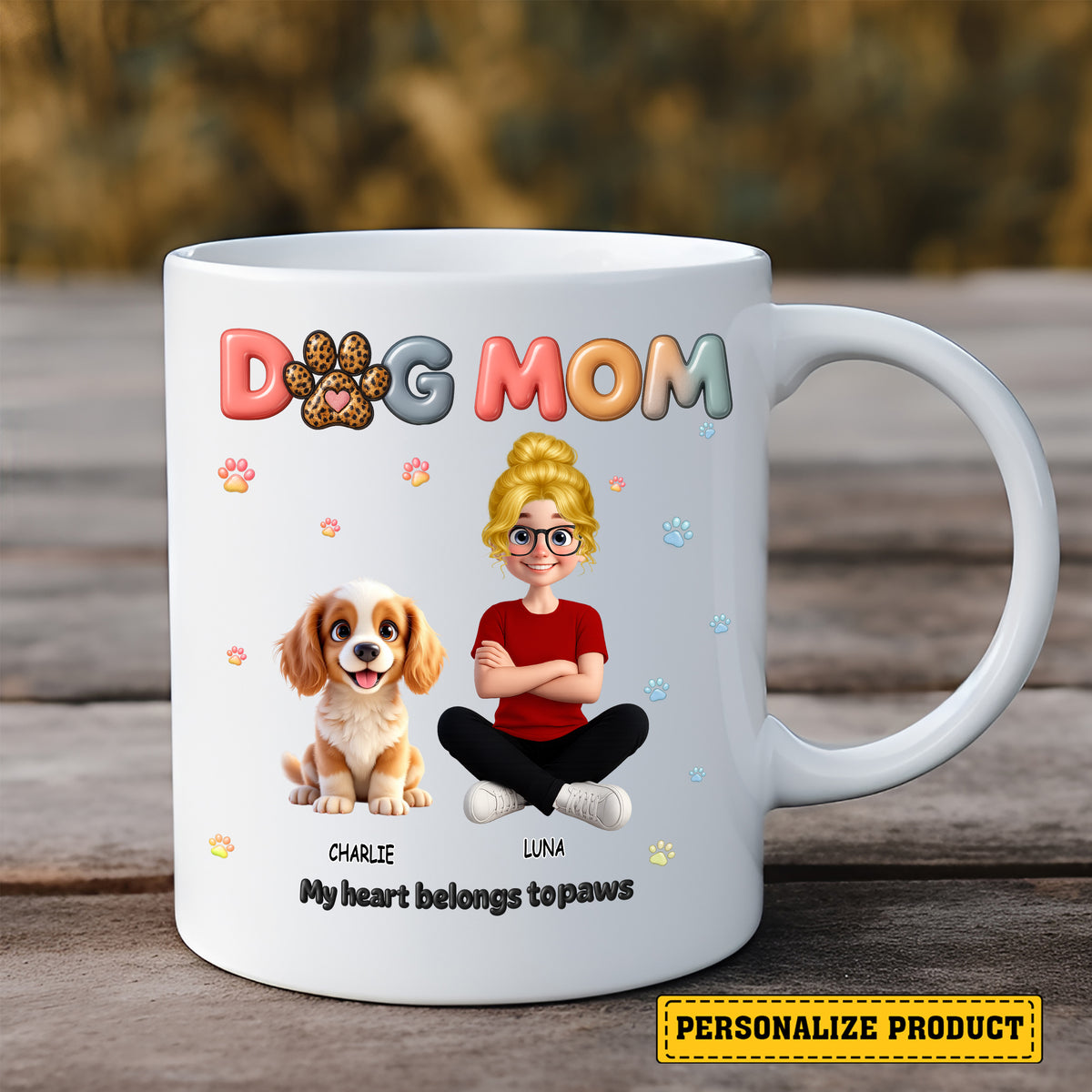 Custom Dog Mom Gift Mug - Personalized with Dog & Owner Names
