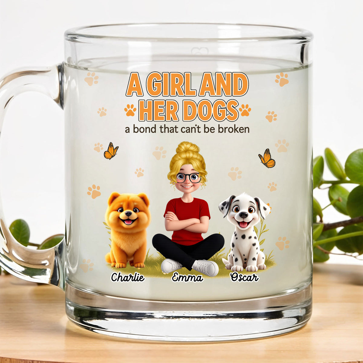Custom Dog Mom Glass Mug: Personalize with Girl & Dogs' Names! "A Girl and Her Dogs" Themed Keepsake for Her