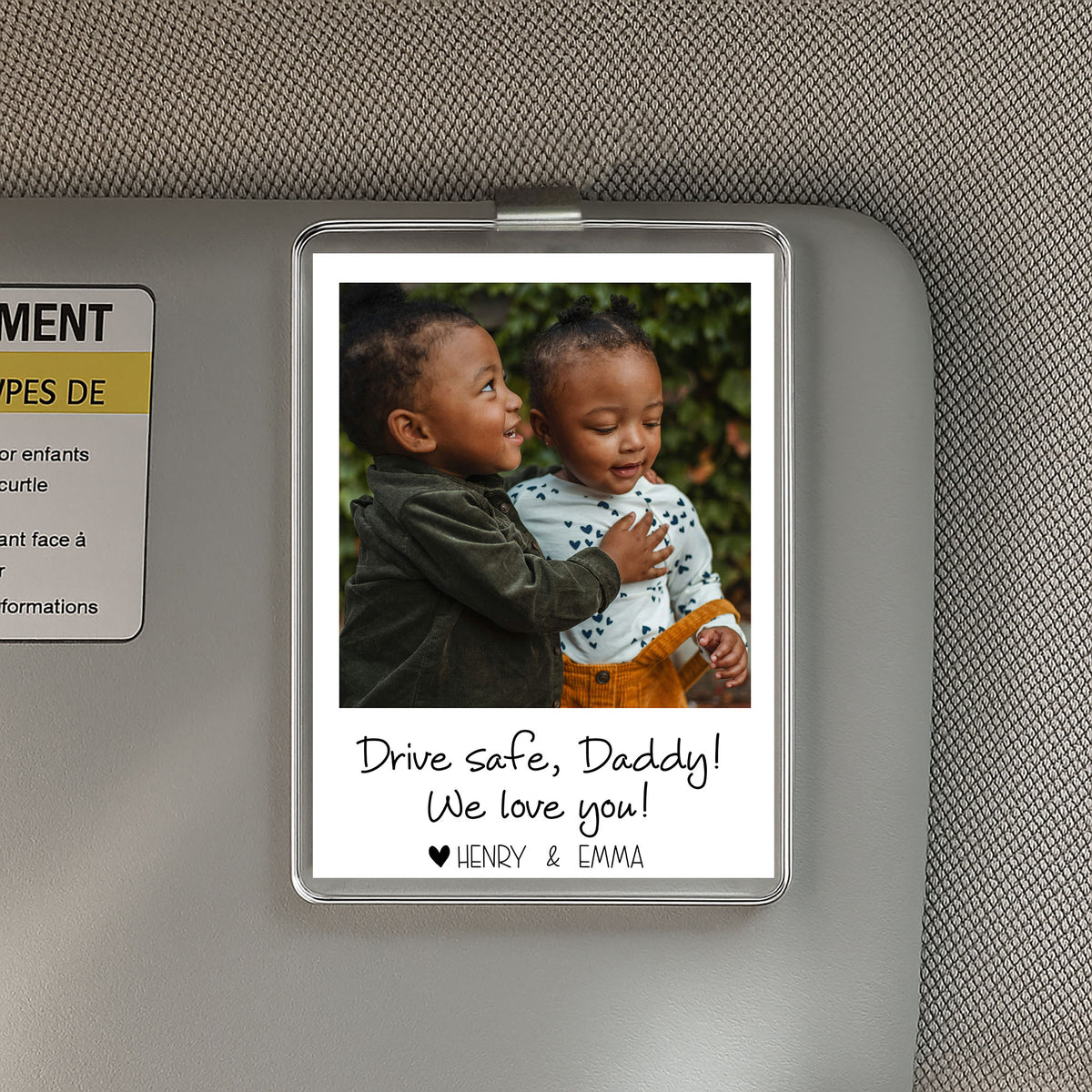 Custom Drive Safe Daddy Visor Ornament – Personalized Photo Car Gift from Children – Father’s Day Acrylic Keepsake with Heartfelt Messages

