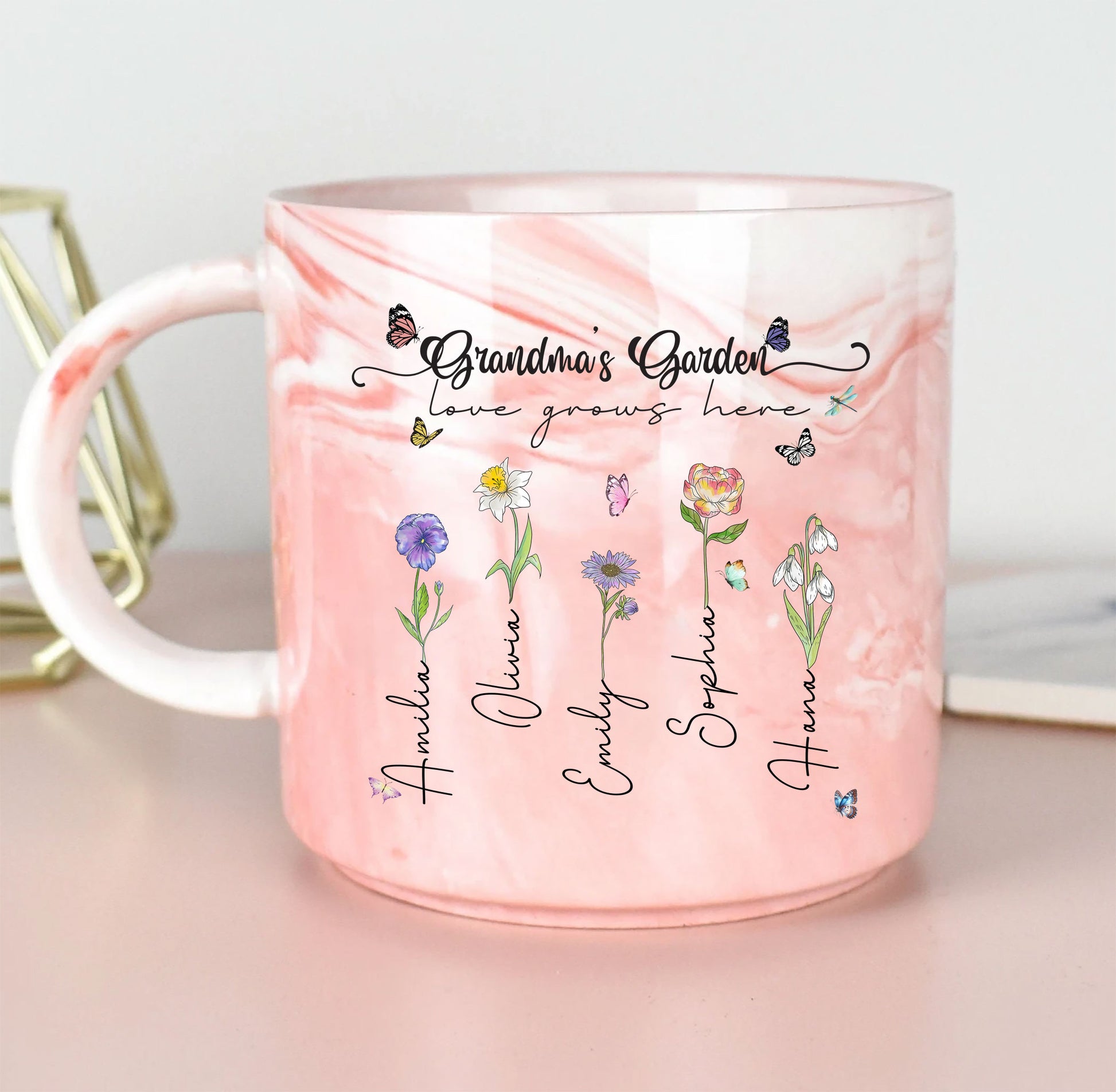 Custom Marble Mug with Birth Flowers

