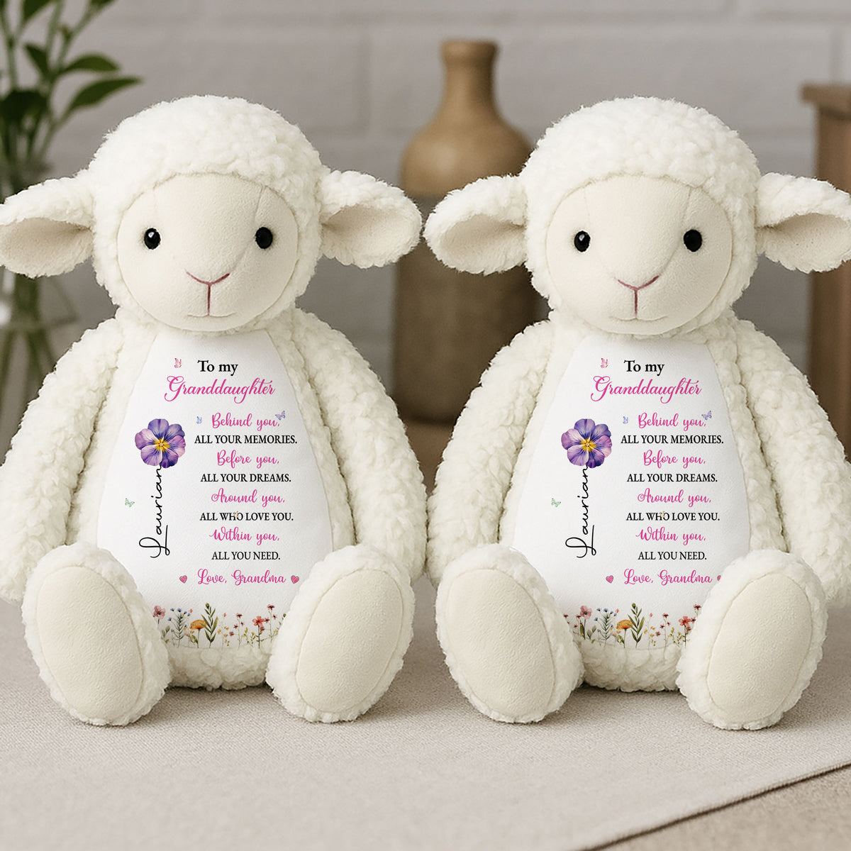Custom "Memories & Dreams" Lamb for Granddaughter - Personalized Stuffed Animal
