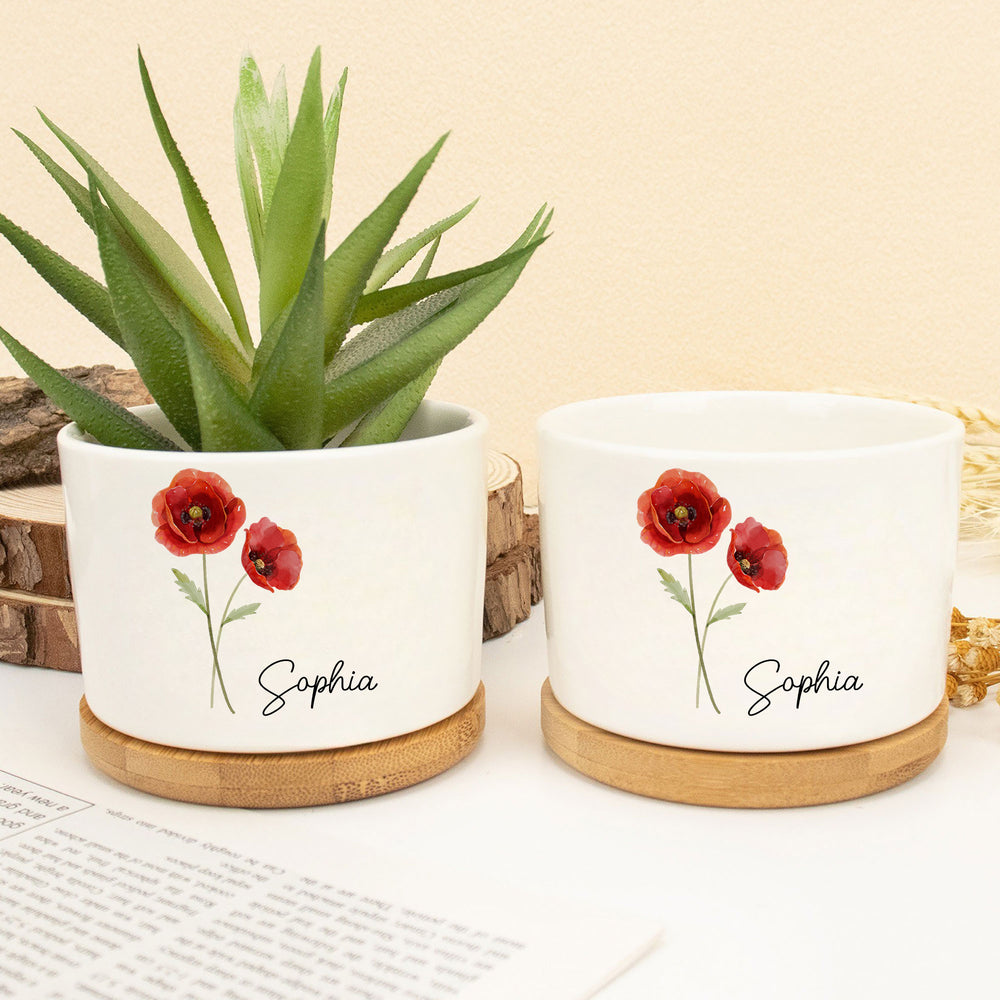 Custom Name Birth Month Flower Home Decor Ceramic Plant Pot