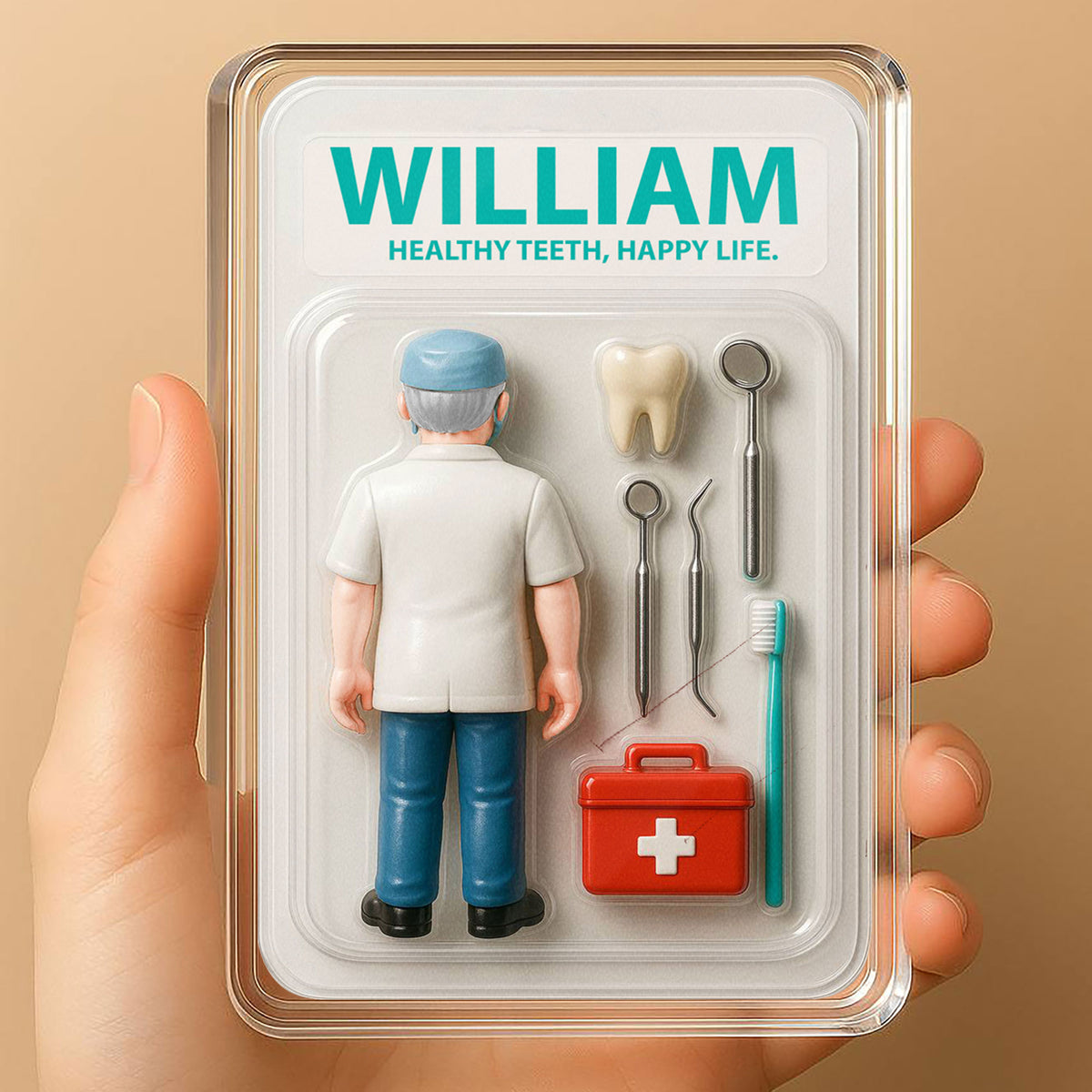 Custom Name Dentist Dad Father's Day Gift - 3D "Happy Life" Action Figure Plaque Decor