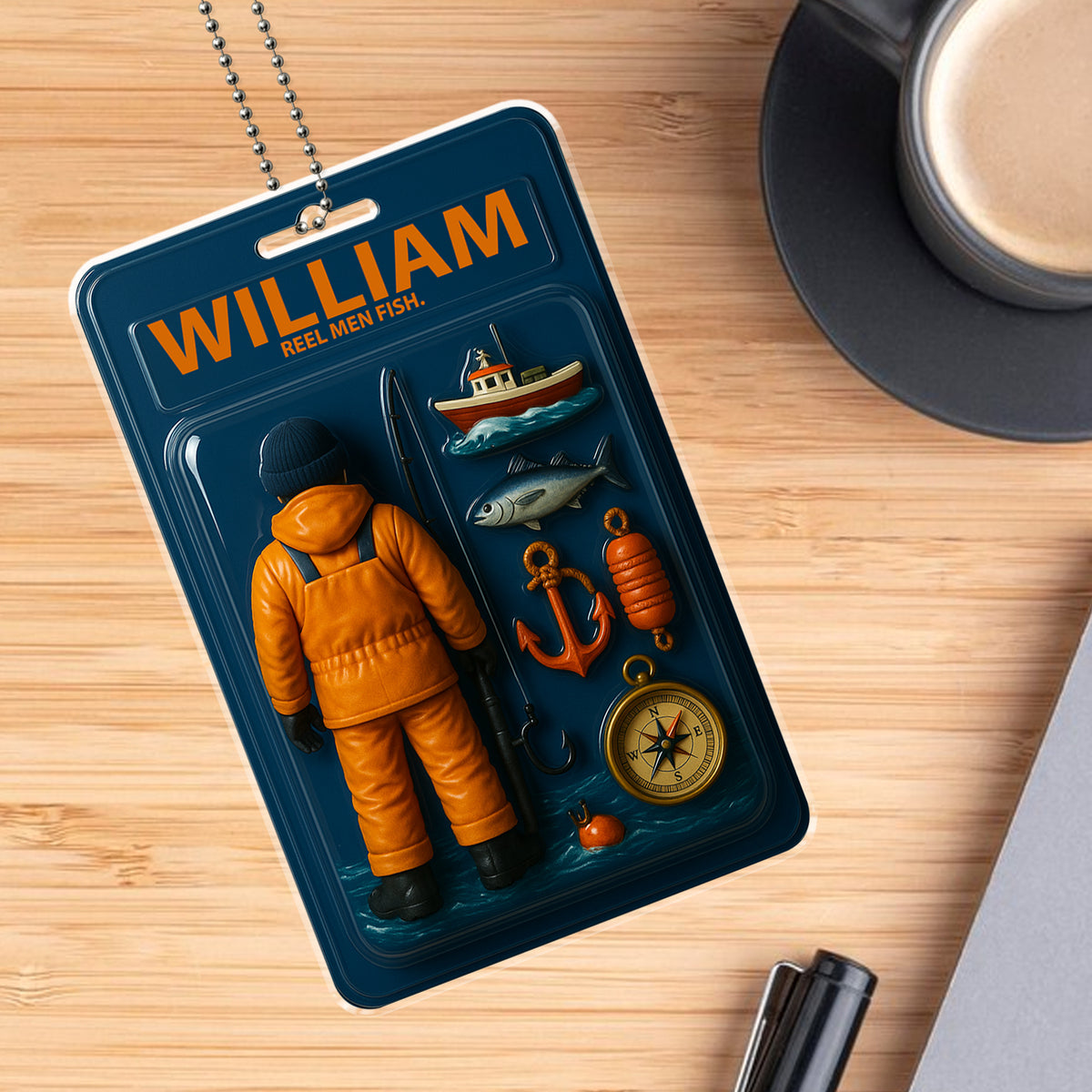 Custom Name Fishing Car Ornament - "Reel Men Fish" Angler Design