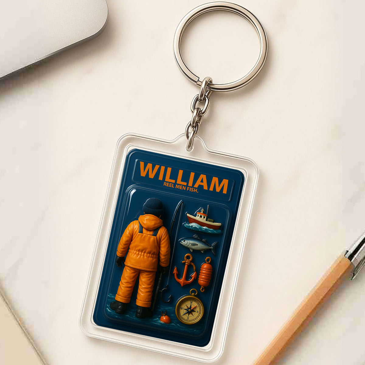 Custom Name Fishing Dad Father's Day Gift - 3D "Reel Men Fish" Action Figure Keychain